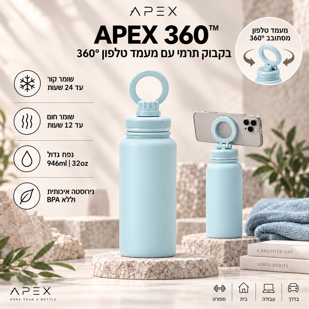 בקבוק תרמי עם מחזיק מגנטי לטלפון
